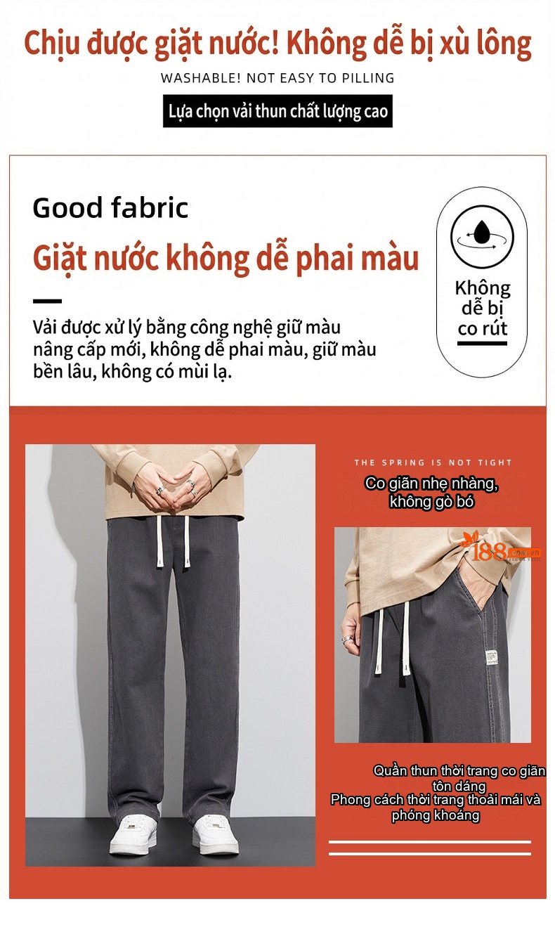 Quần Jean Ống Rộng Nam Dáng Suông Thu Đông Co Giãn Thoải Mái Màu Xám Đen chi tiết 5
