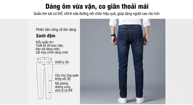 Quần Jeans Cotton Dáng Suông Co Giãn Thoải Mái Cho Nam Trung Niên Màu Xanh Đen chi tiết 3