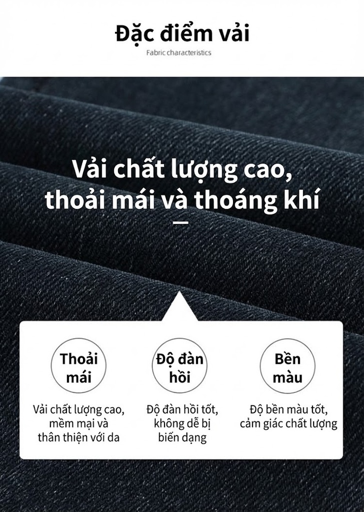 Quần Jeans Cotton Dáng Suông Co Giãn Thoải Mái Cho Nam Trung Niên Màu Xanh Đen chi tiết 5
