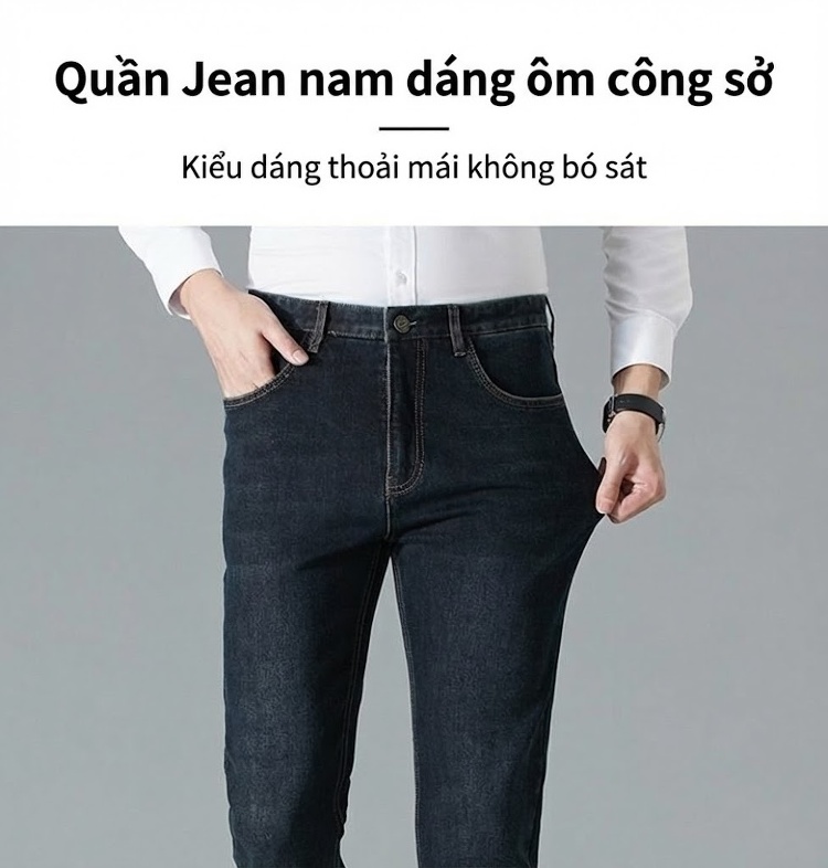 Quần Jeans Cotton Dáng Suông Co Giãn Thoải Mái Cho Nam Trung Niên Màu Xanh Đen chi tiết 1
