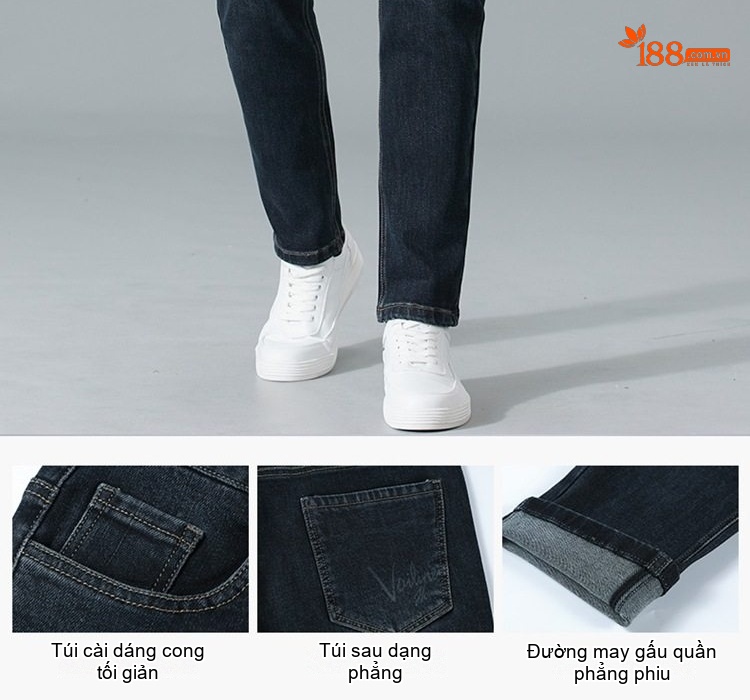 Quần Jeans Cotton Dáng Suông Co Giãn Thoải Mái Cho Nam Trung Niên Màu Xanh Đen chi tiết 2