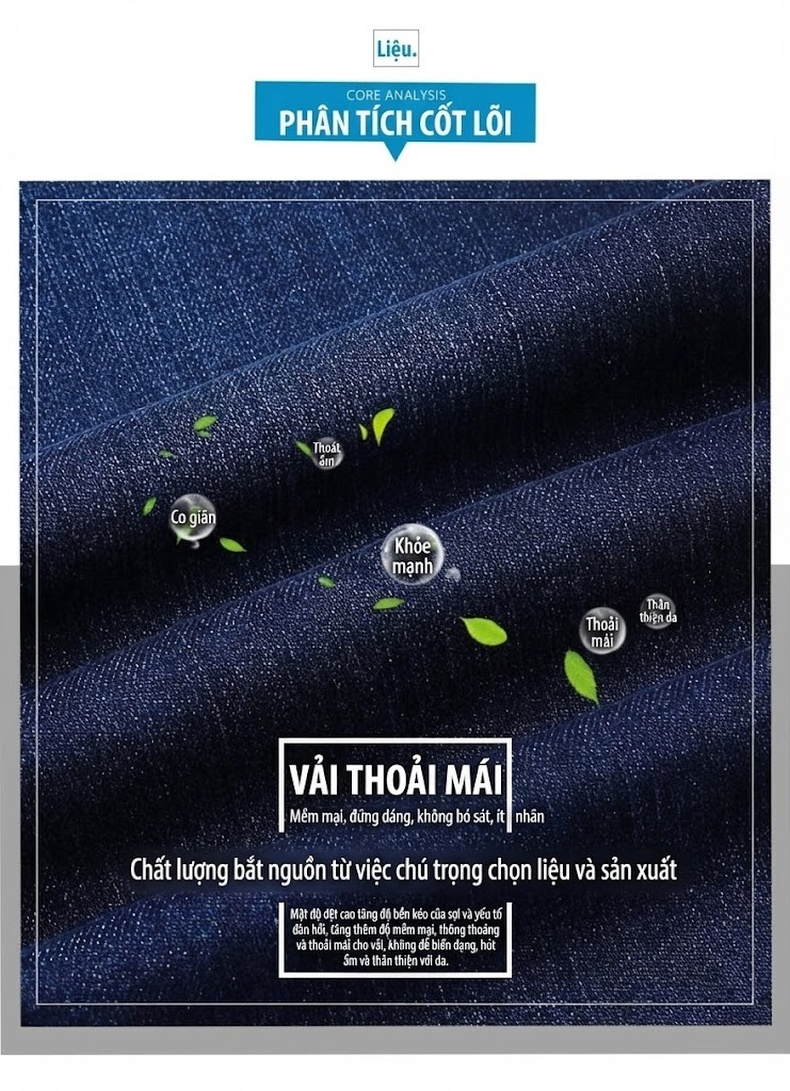 Quần Jeans Nam Cotton Dáng Suông Vừa Vặn Thoải Mái Chống Nhăn Màu Xanh Navy chi tiết 6