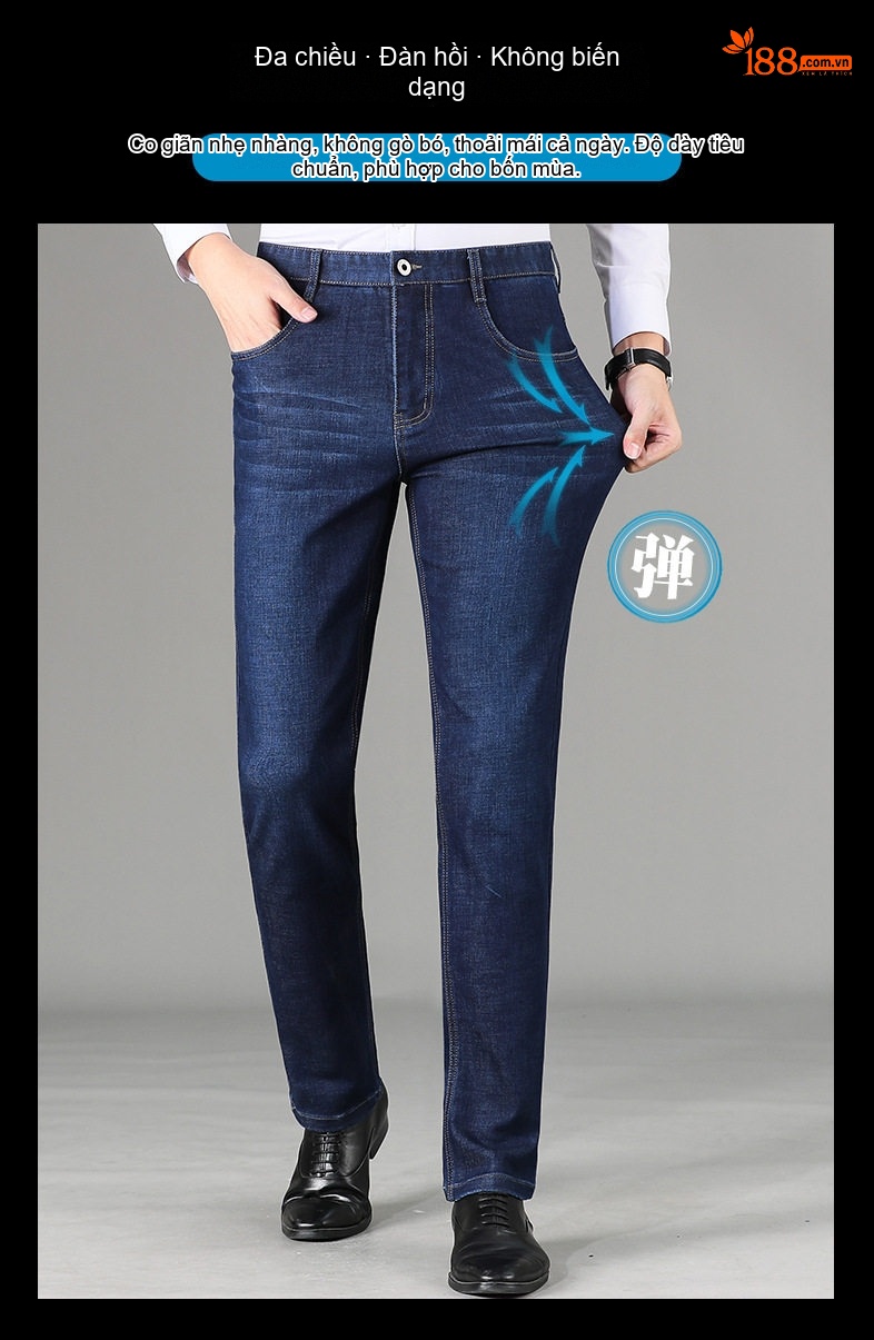 Quần Jeans Nam Cotton Dáng Suông Vừa Vặn Thoải Mái Chống Nhăn Màu Xanh Navy chi tiết 9