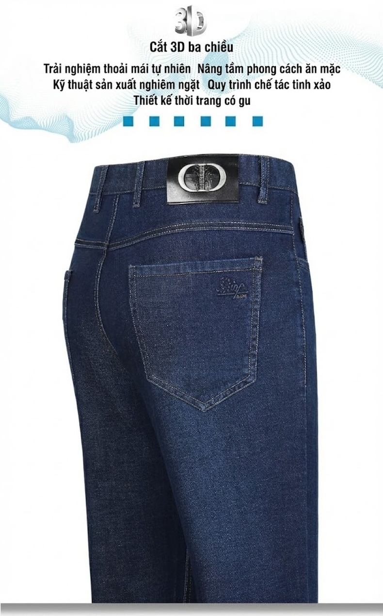 Quần Jeans Nam Cotton Dáng Suông Vừa Vặn Thoải Mái Chống Nhăn Màu Xanh Navy chi tiết 10