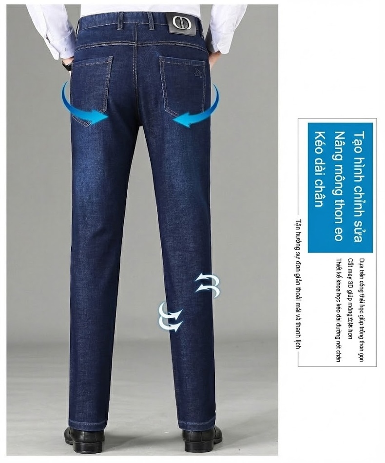 Quần Jeans Nam Cotton Dáng Suông Vừa Vặn Thoải Mái Chống Nhăn Màu Xanh Navy chi tiết 15