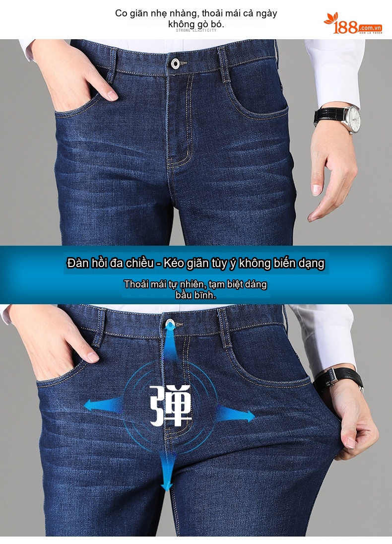 Quần Jeans Nam Cotton Dáng Suông Vừa Vặn Thoải Mái Chống Nhăn Màu Xanh Navy chi tiết 16
