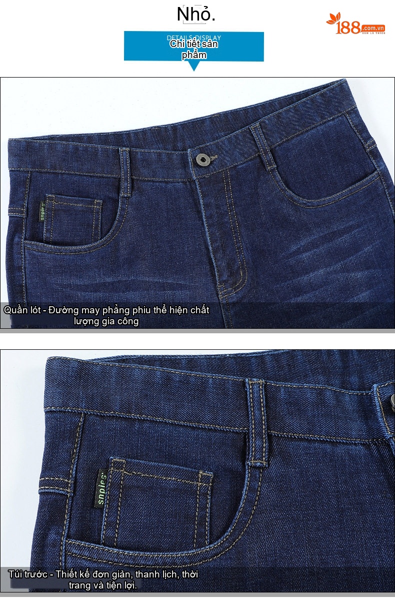 Quần Jeans Nam Cotton Dáng Suông Vừa Vặn Thoải Mái Chống Nhăn Màu Xanh Navy chi tiết 17