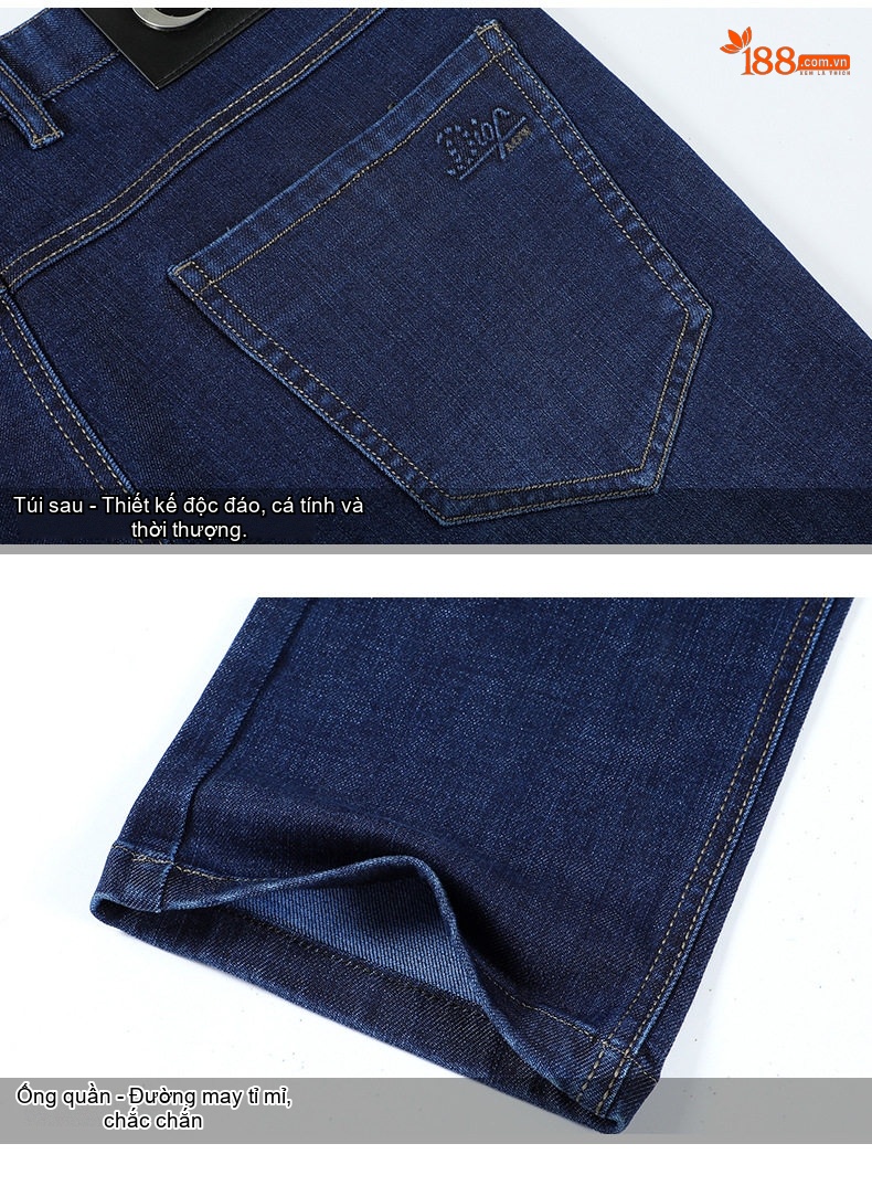Quần Jeans Nam Cotton Dáng Suông Vừa Vặn Thoải Mái Chống Nhăn Màu Xanh Navy chi tiết 19