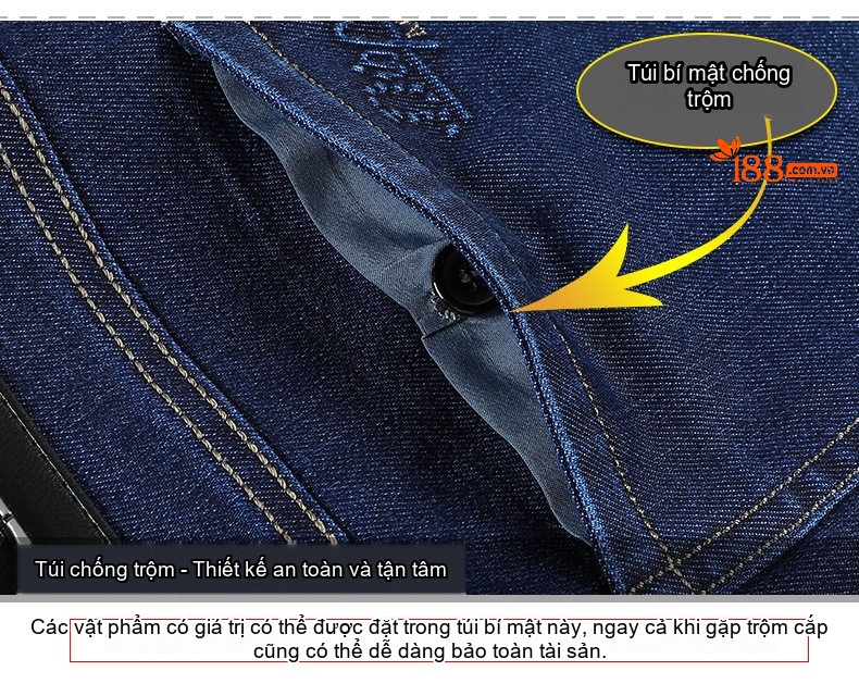 Quần Jeans Nam Cotton Dáng Suông Vừa Vặn Thoải Mái Chống Nhăn Màu Xanh Navy chi tiết 20