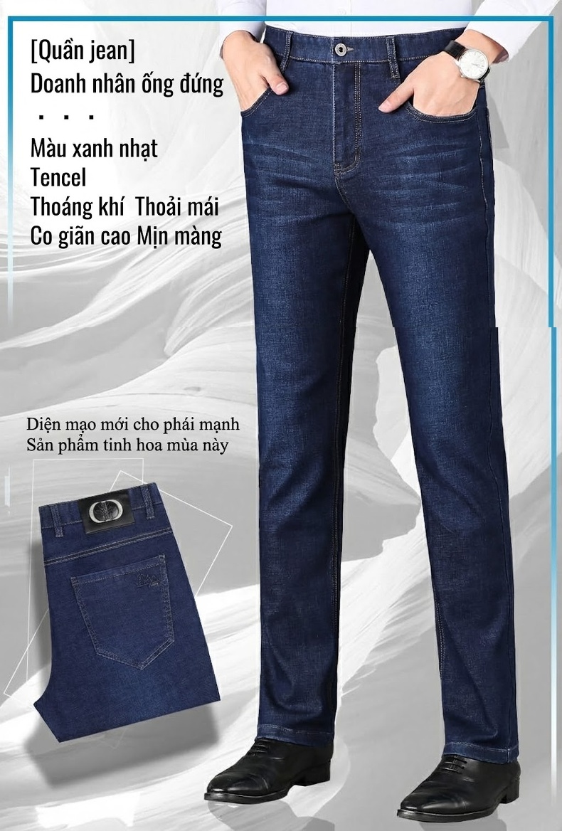 Quần Jeans Nam Cotton Dáng Suông Vừa Vặn Thoải Mái Chống Nhăn Màu Xanh Navy chi tiết 2