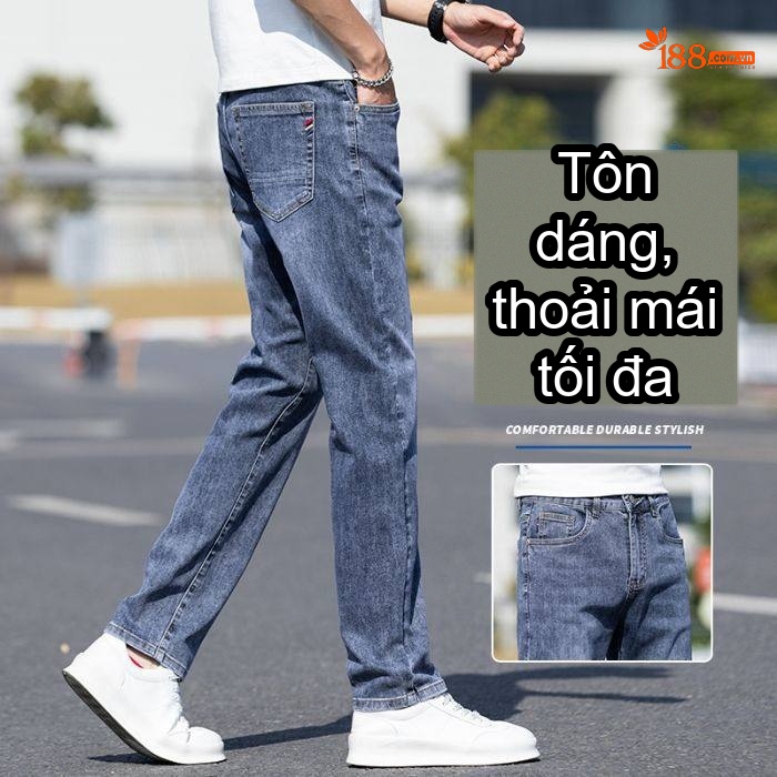 Quần Jeans Nam Ống Đứng Co Giãn Thoải Mái Phong Cách Casual Màu Xanh