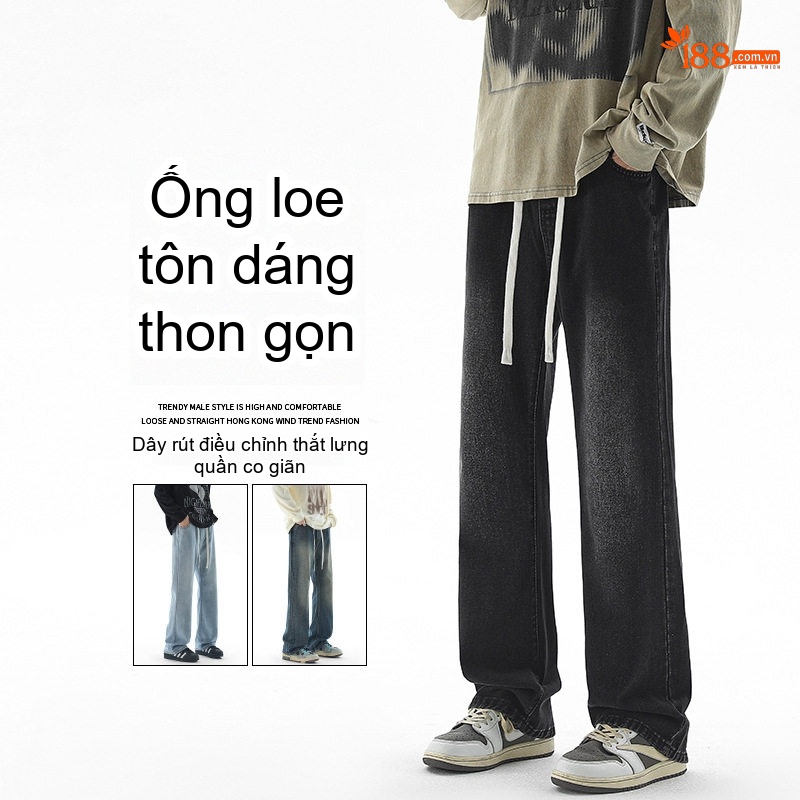 Quần Jeans Nam Ống Suông Micro Côn Dáng Ôm Vừa Thon Gọn Giặt Nước Màu Xanh Đậm, Xanh Nhạt