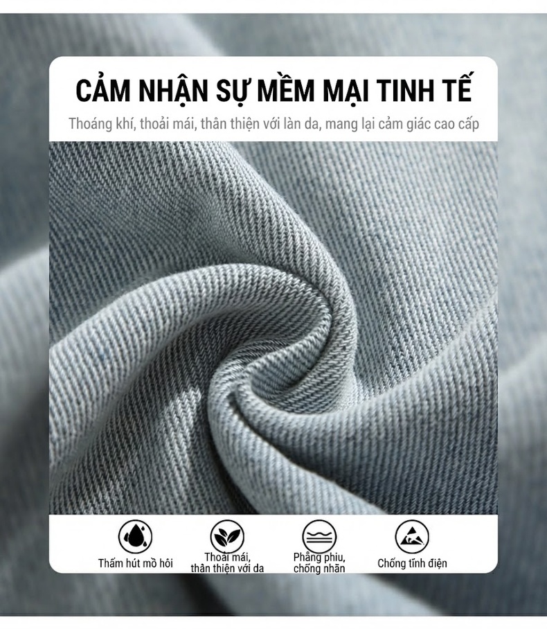 Quần Jeans Nam Ống Suông Micro Côn Dáng Ôm Vừa Thon Gọn Giặt Nước Màu Xanh Đậm, Xanh Nhạt chi tiết 2