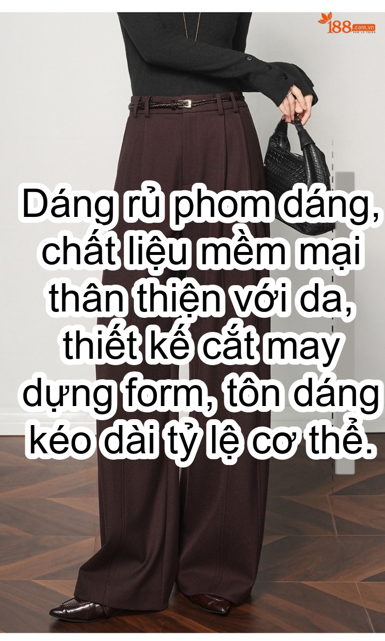Quần Ống Rộng Nữ Lưng Cao Chất Liệu Lông Cừu Giúp Tôn Dáng Màu Nâu, Đen, Xám chi tiết 7