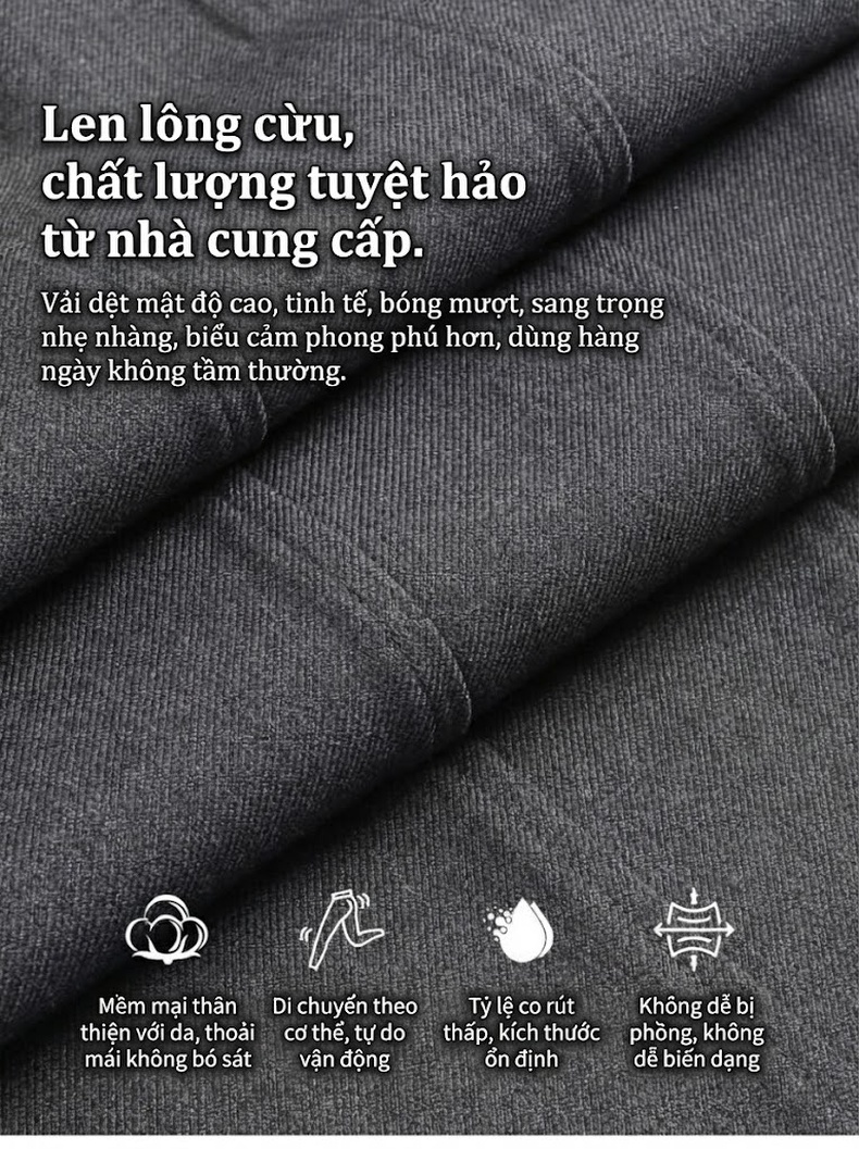 Quần Ống Rộng Nữ Lưng Cao Chất Liệu Lông Cừu Giúp Tôn Dáng Màu Nâu, Đen, Xám chi tiết 13