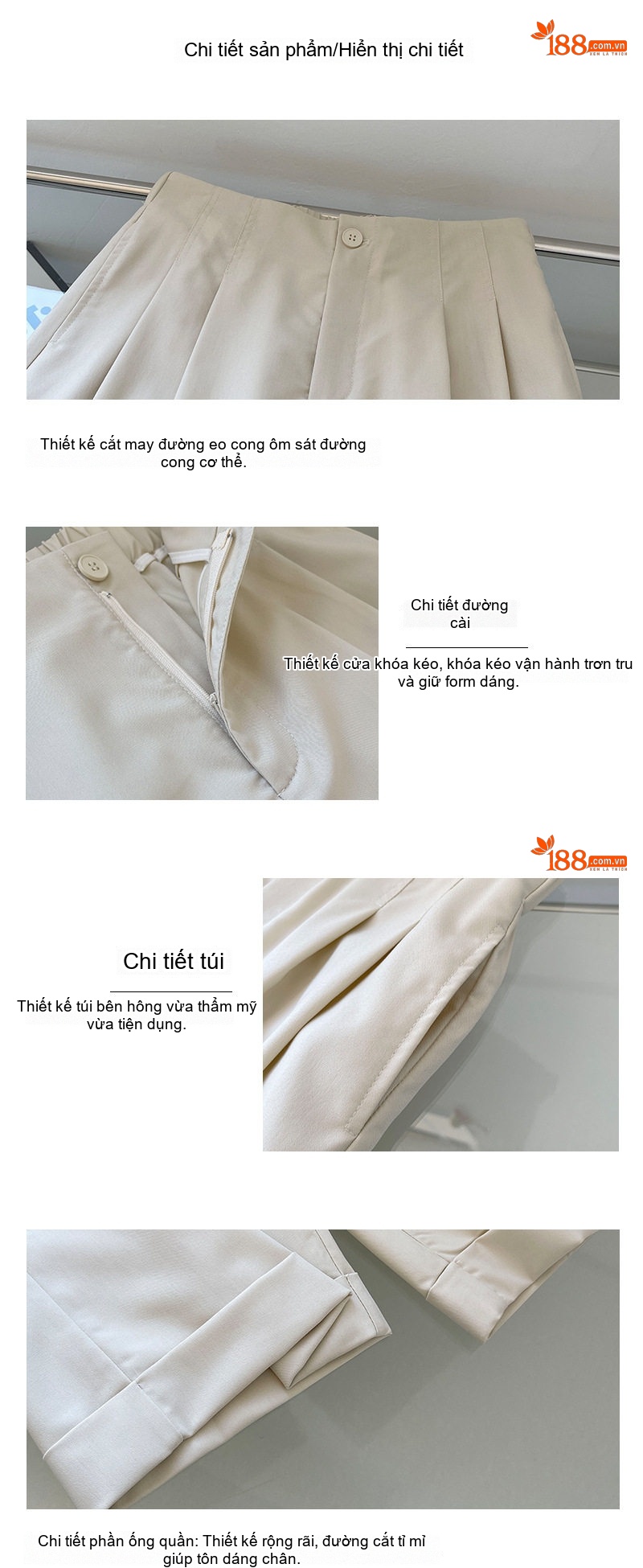 Quần Ống Rộng Nữ Lưng Cao Phong Cách Hàn Quốc Vải Mềm Màu Be, Nâu, Đen chi tiết 4