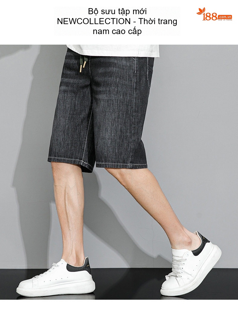 Quần Short Jean Nam 5 Tấc Ống Rộng Vừa Vặn Thoáng Mát Màu Xanh Đậm, Xám chi tiết 2