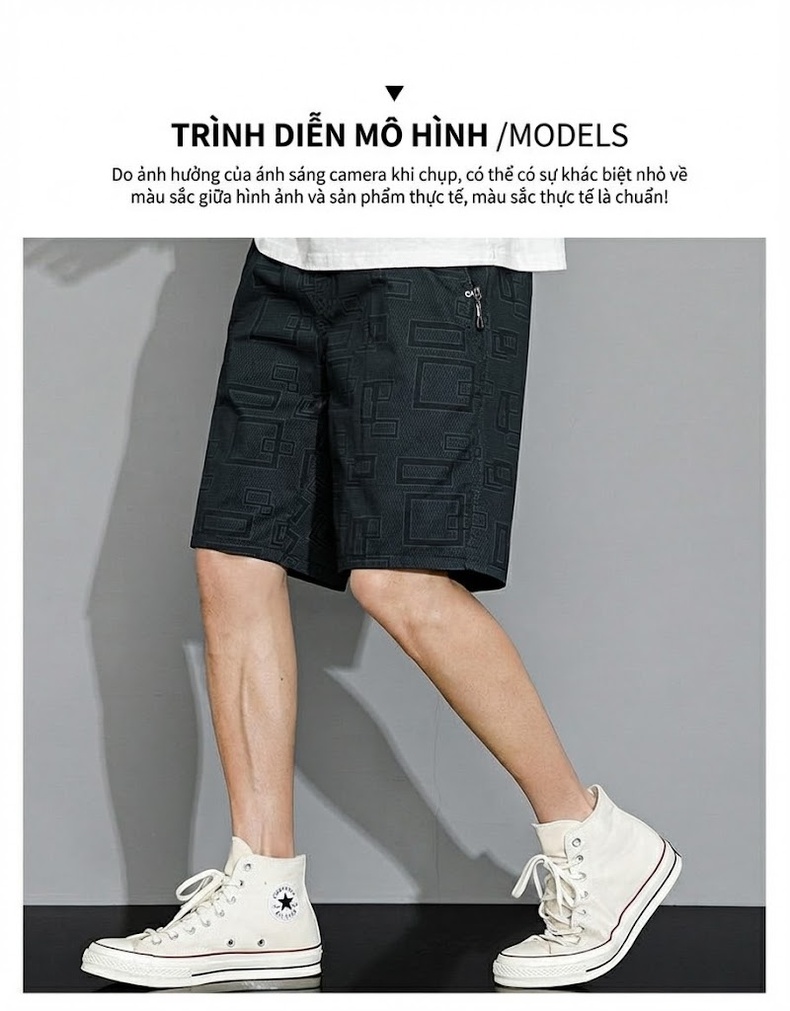 Quần Short Nam 5 Tấc Ống Rộng Lưng Thun Phong Cách Thể Thao Màu Xanh Navy, Kem, Đen chi tiết 5