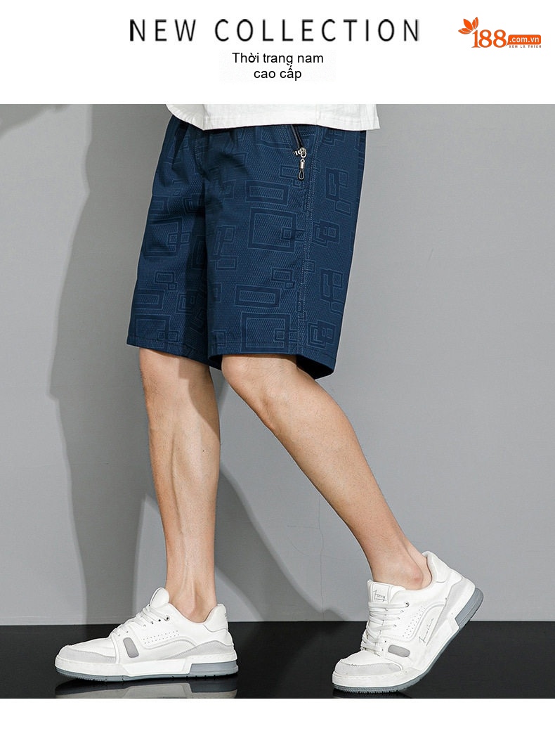 Quần Short Nam 5 Tấc Ống Rộng Lưng Thun Phong Cách Thể Thao Màu Xanh Navy, Kem, Đen chi tiết 2