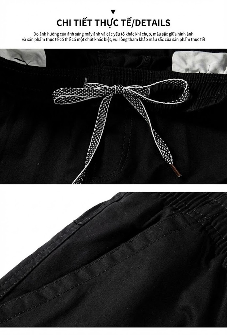 Quần Short Nam Cotton 100% Lưng Thun Ống Lửng Thể Thao Màu Be, Xanh Navy, Xanh Rêu, Đen chi tiết 6