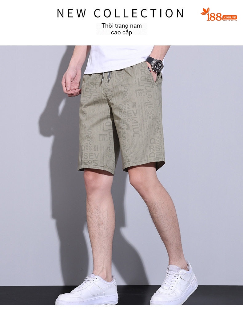 Quần Short Nam Cotton Lửng Thể Thao Dáng Rộng Lưng Thun Màu Xanh Olive, Xanh Navy chi tiết 2