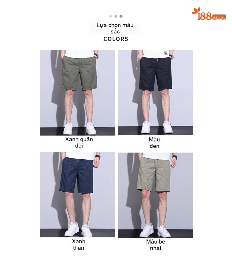 Quần Short Nam Cotton Lửng Thể Thao Dáng Rộng Lưng Thun Màu Xanh Olive, Xanh Navy chi tiết 4