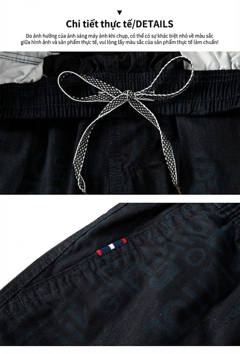 Quần Short Nam Cotton Lửng Thể Thao Dáng Rộng Lưng Thun Màu Xanh Olive, Xanh Navy chi tiết 6