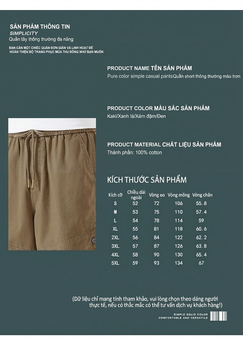 Quần Short Nam Cotton Lưng Thun Ống Rộng Kiểu Công Sở Màu Đen, Xám, Nâu, Xanh Rêu chi tiết 2