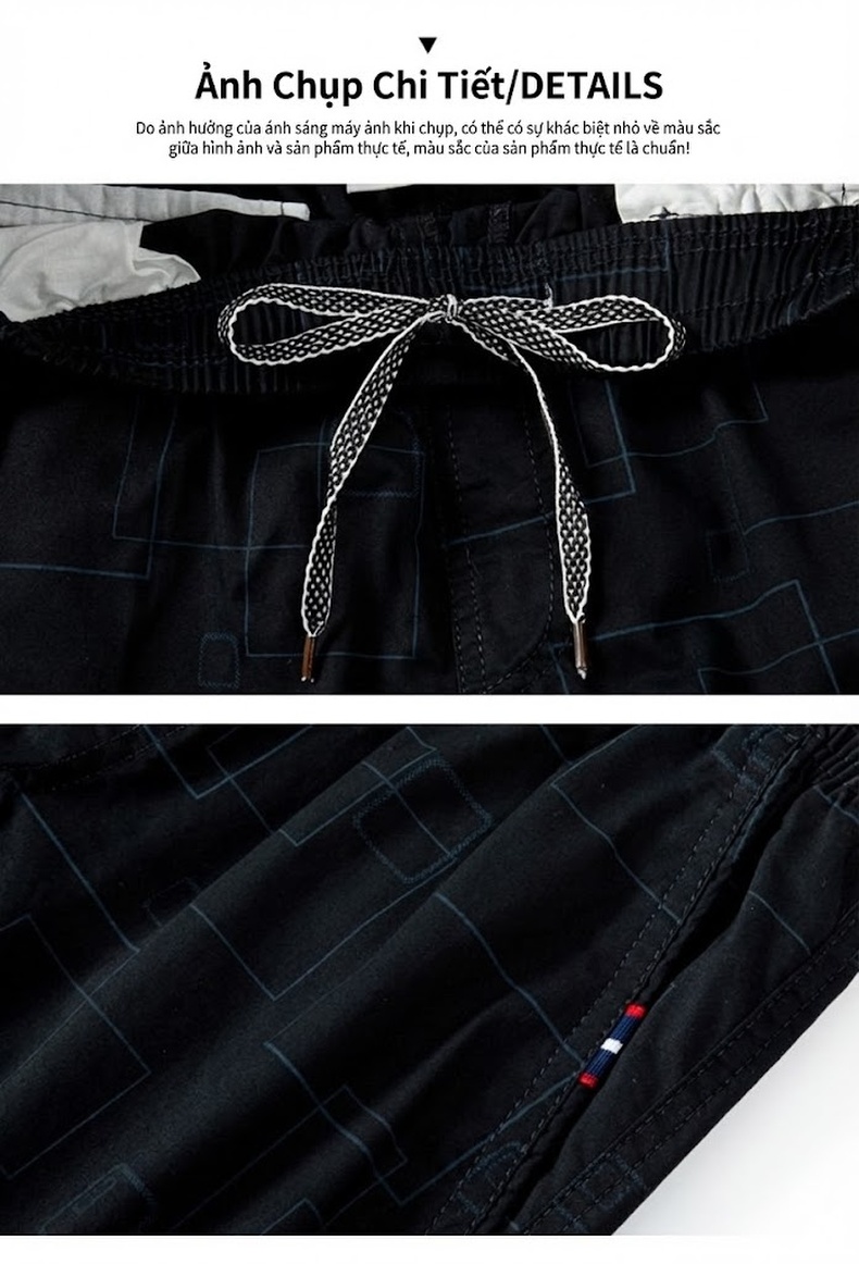 Quần Short Nam Ngắn Thể Thao Lưng Thun Họa Tiết Vuông Màu Xanh Navy, Xanh Rêu chi tiết 5