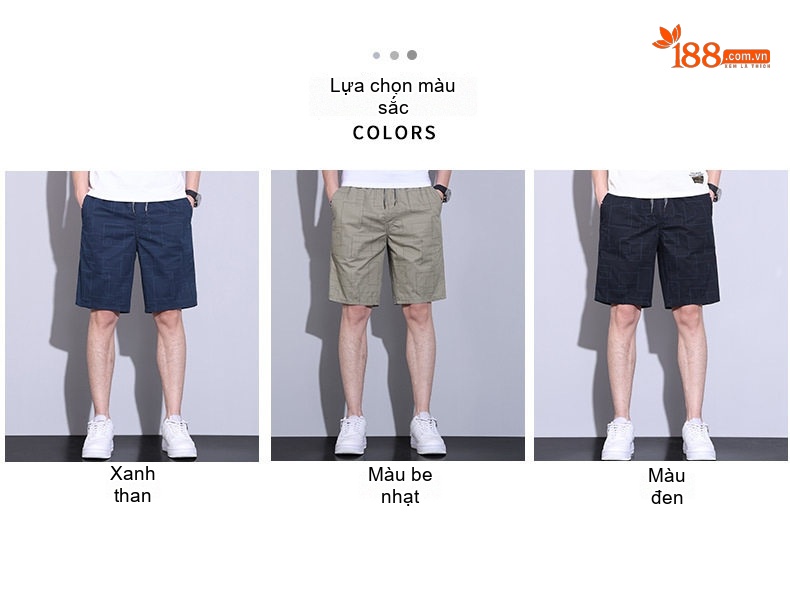 Quần Short Nam Ngắn Thể Thao Lưng Thun Họa Tiết Vuông Màu Xanh Navy, Xanh Rêu chi tiết 3