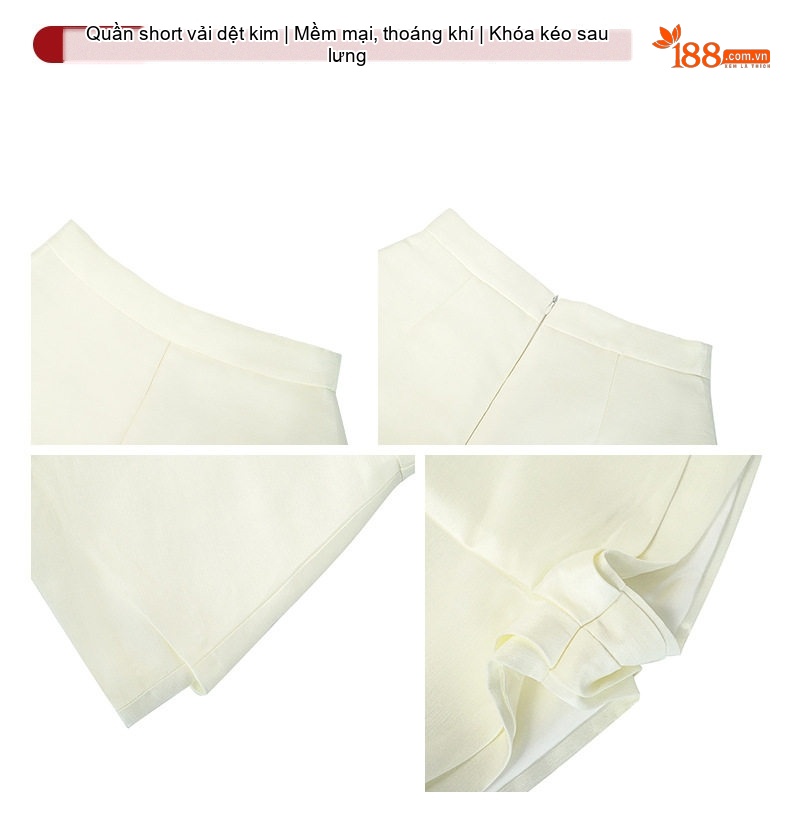 Quần Short Nữ Vải Bề Mặt Mịn Dáng Rộng Cạp Cao Thiết Kế Pháp Màu Trắng chi tiết 4