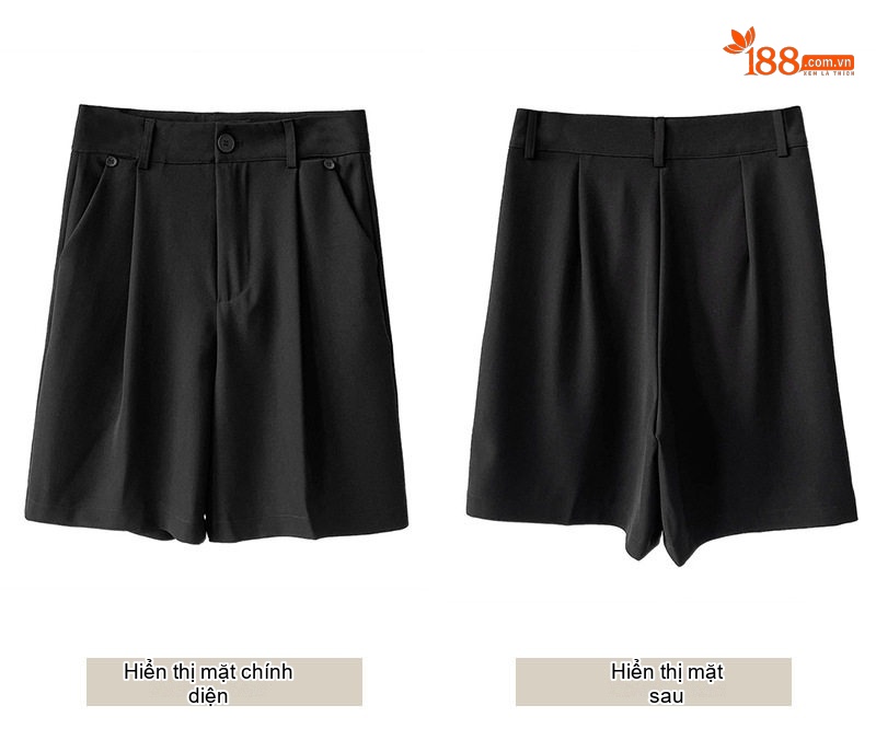 Quần Short Nữ Vải Lưng Cao Ống Rộng Phong Cách Công Sở Màu Xám, Trắng chi tiết 6
