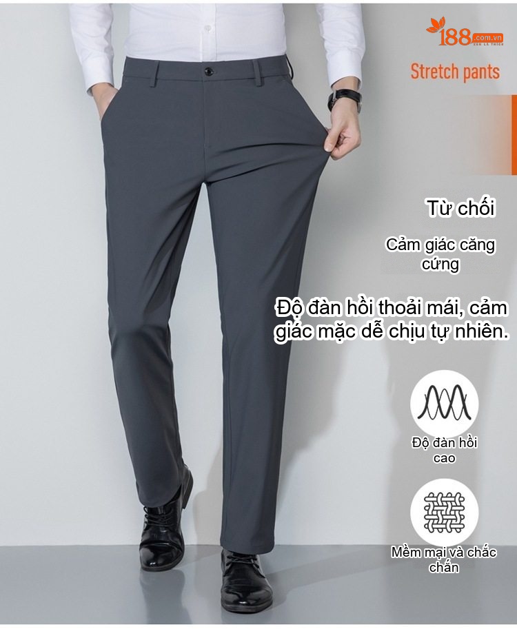 Quần Tây Nam Dáng Ôm Vừa Dài Tay Thun Co Giãn Màu Đen, Xám chi tiết 3