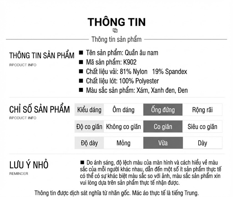 Quần Tây Nam Dáng Ôm Vừa Dài Tay Thun Co Giãn Màu Đen, Xám chi tiết 10