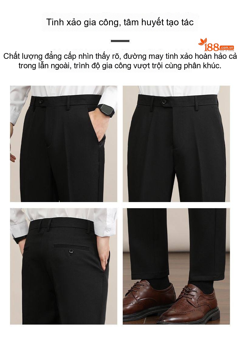Quần Tây Nam Dáng Ôm Vừa Vặn Phong Cách Hàn Quốc Dài Đến Mắt Cá Chân Lót Lông Dày Dặn Màu Đen, Xám, Kem, Xanh Navy chi tiết 3