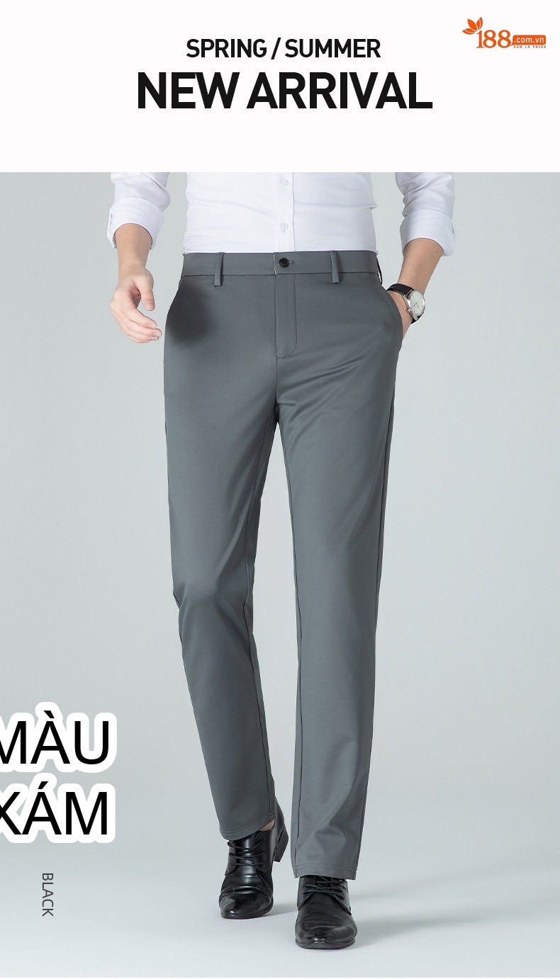 Quần Tây Nam Dáng Ôm Vừa Vặn Phong Cách Thanh Lịch Màu Đen, Xám, Nâu chi tiết 9