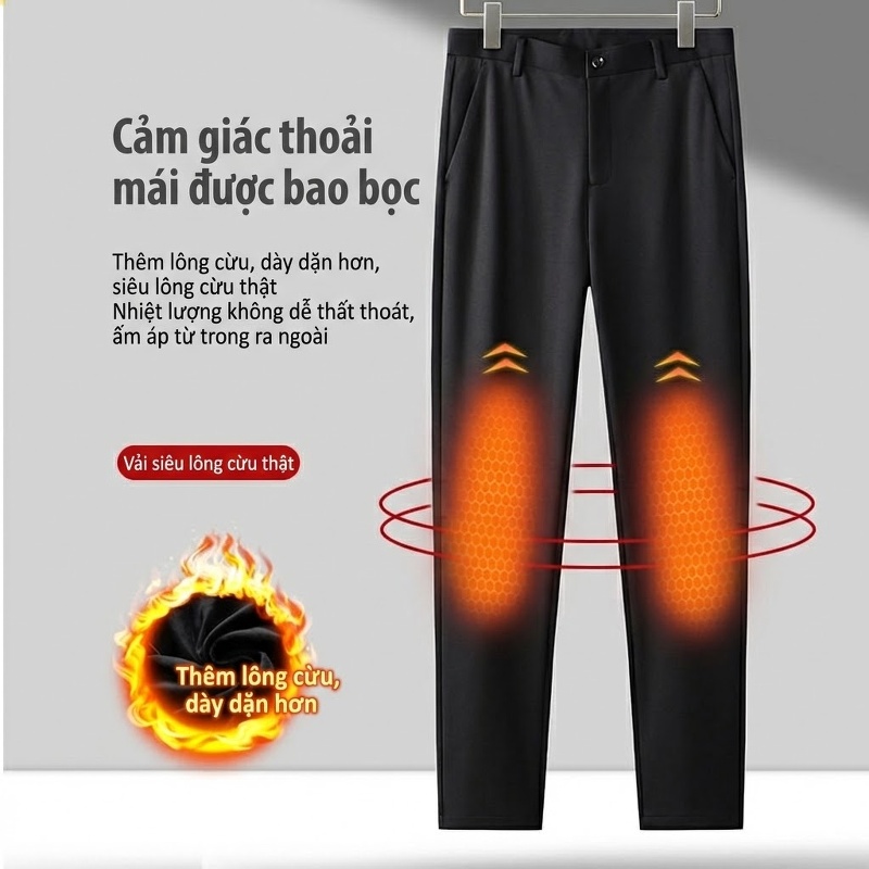 Quần Tây Nam Dáng Suông Lót Lông Dày Dặn Giữ Nhiệt Thoải Mái Màu Đen, Xám, Nâu