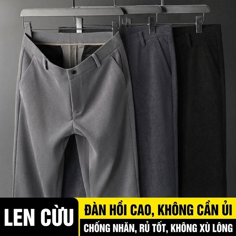 Quần Tây Nam 羊毛料 Dáng Suông Thoải Mái Chống Nhăn Màu Xám, Đen