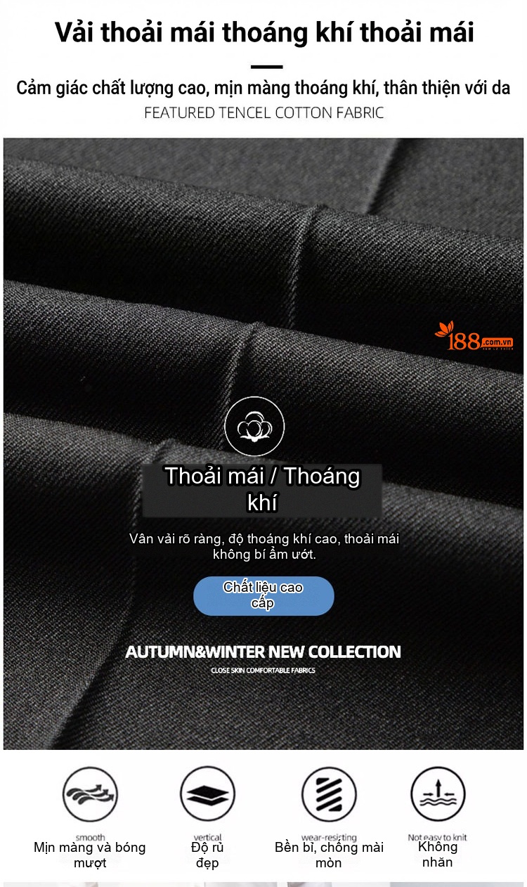 Quần Tây Nam Dáng Thẳng Lưng Vừa Co Giãn Không Nhăn Màu Đen, Xám chi tiết 3