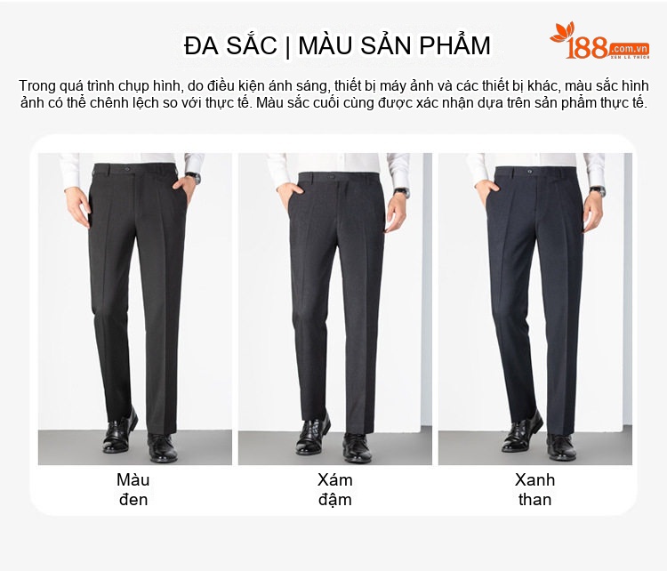 Quần Tây Nam Dáng Thẳng Lưng Vừa Co Giãn Không Nhăn Màu Đen, Xám chi tiết 9