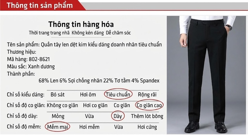 Quần Tây Nam Dệt Kim Lông Cừu Quần Dài Vải Dày Chống Nhăn Màu Đen chi tiết 7