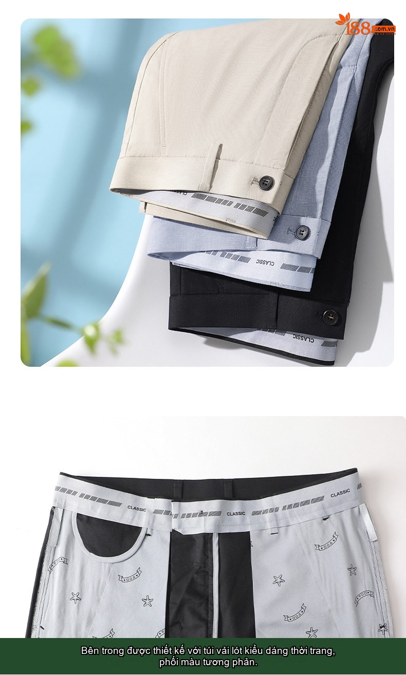 Quần Tây Nam Lyocell Tencel Cao Cấp Co Giãn Thoải Mái Mỏng Nhẹ Màu Đen, Kaki chi tiết 7