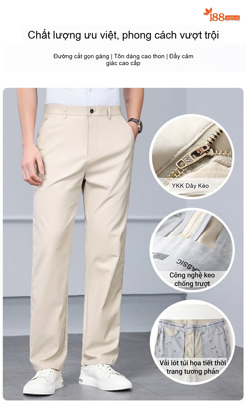 Quần Tây Nam Lyocell Tencel Cao Cấp Co Giãn Thoải Mái Mỏng Nhẹ Màu Đen, Kaki chi tiết 5