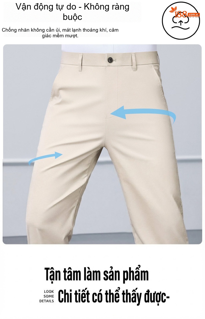 Quần Tây Nam Lyocell Tencel Cao Cấp Co Giãn Thoải Mái Mỏng Nhẹ Màu Đen, Kaki chi tiết 6