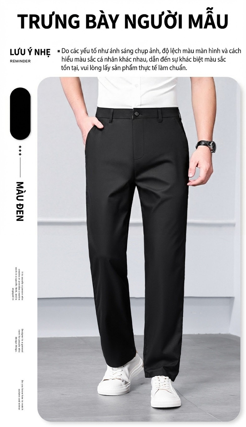 Quần Tây Nam Lyocell Tencel Cao Cấp Co Giãn Thoải Mái Mỏng Nhẹ Màu Đen, Kaki chi tiết 11