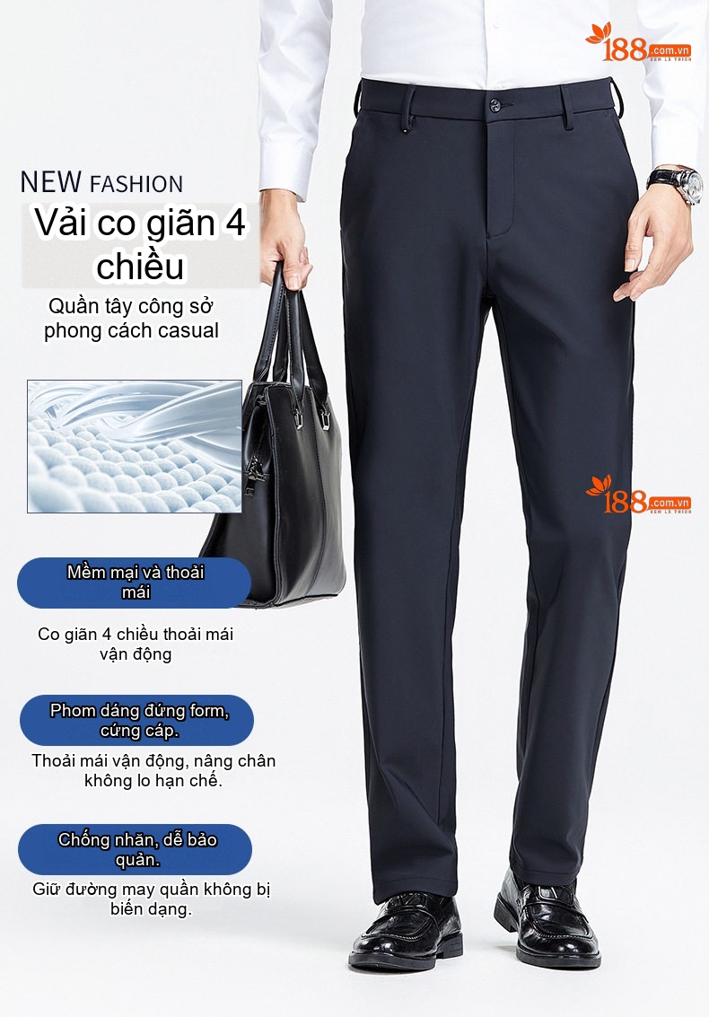 Quần Tây Nam Ống Đứng Co Giãn 4 Chiều Thoải Mái Màu Đen chi tiết 2