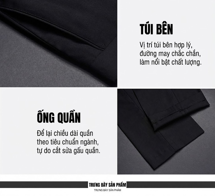 Quần Tây Nam Ống Đứng Dáng Ôm Vừa Vải Mềm Màu Đen chi tiết 8