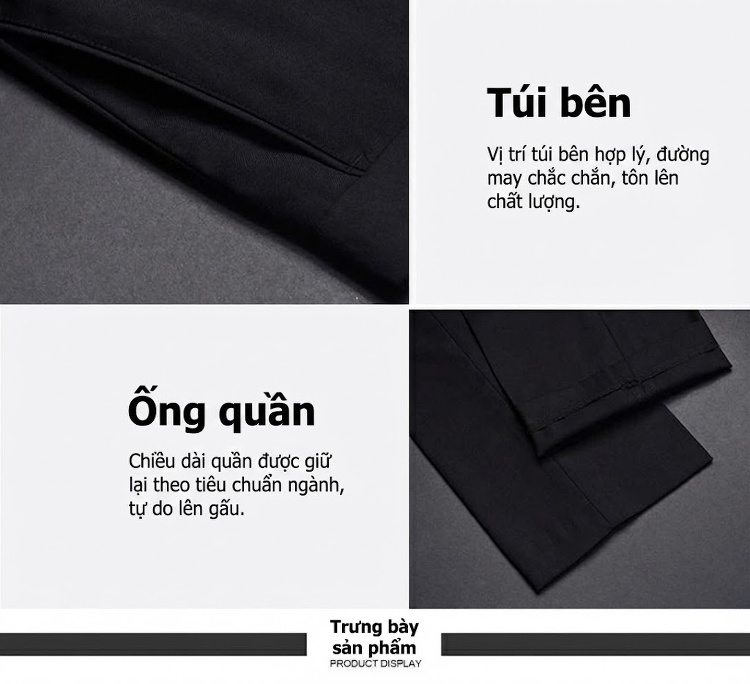 Quần Tây Nam Ống Đứng Dáng Ôm Vừa Vải Mềm Màu Đen chi tiết 9