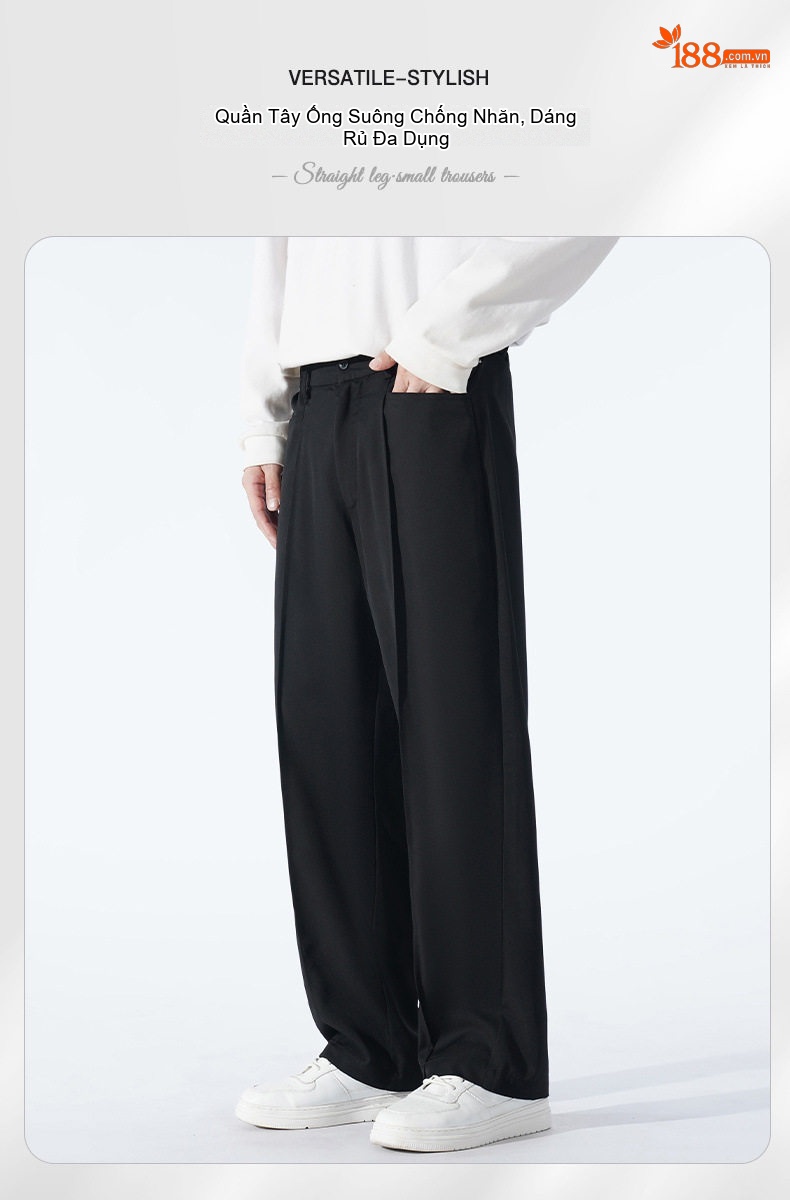 Quần Tây Nam Ống Đứng Dáng Rộng Phong Cách Casual Màu Đen, Kem, Nâu chi tiết 1
