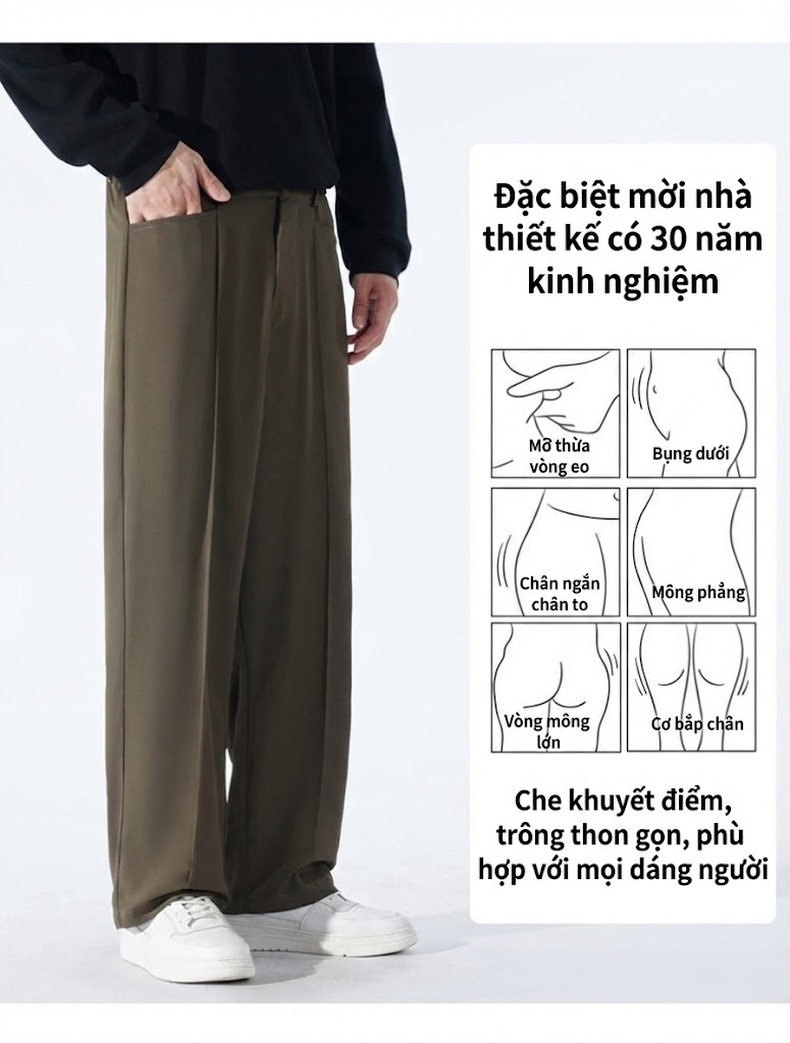 Quần Tây Nam Ống Đứng Dáng Rộng Phong Cách Casual Màu Đen, Kem, Nâu chi tiết 4